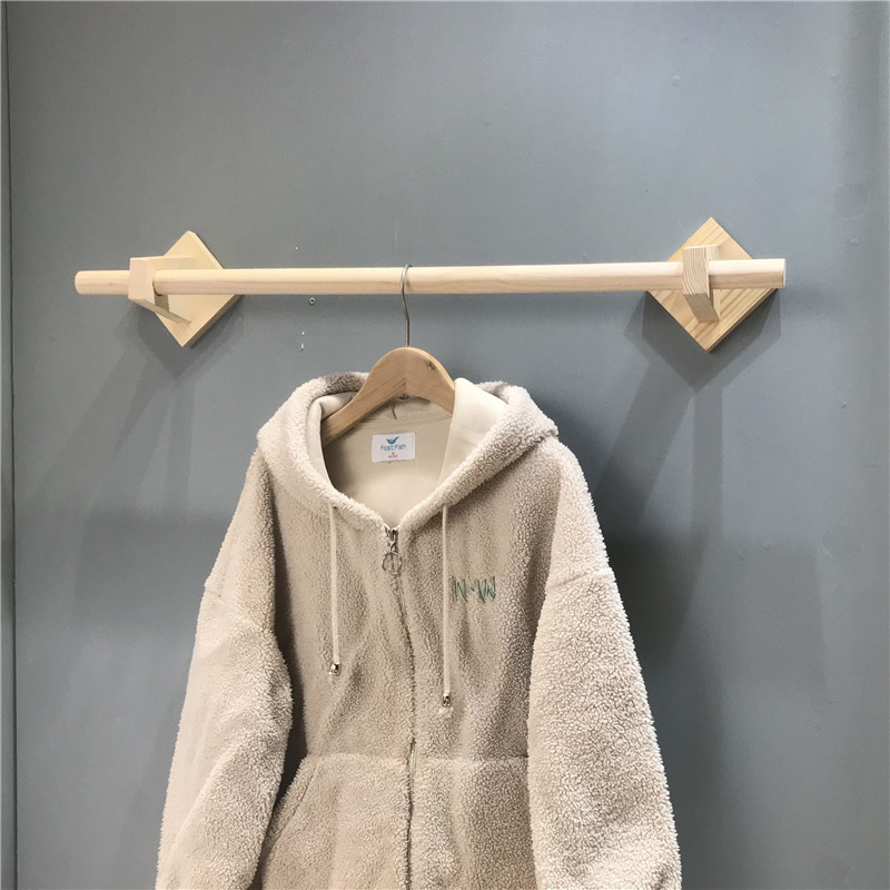 服装店展示架原木上墙衣架墙上正挂壁挂木棍衣杆童装挂衣服货架子