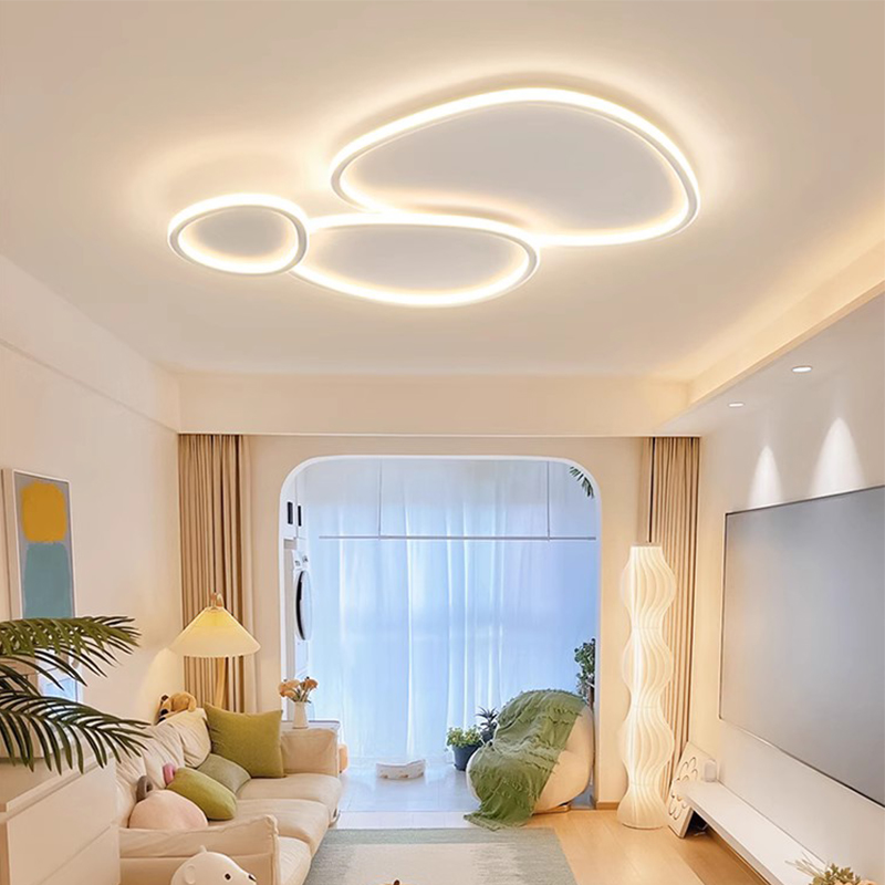 奶油风客厅主灯鹅卵石吸顶灯现代简约客厅吸顶灯套餐全屋中山灯具