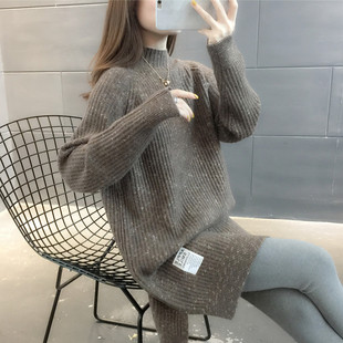 半高领打底中长款毛衣裙女2021年新款秋冬N加厚长袖外穿宽松慵懒