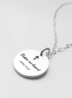 圆牌项链 定制刻字刻照片DIY图案闺蜜礼物纯银圆形男女情侣锁骨链