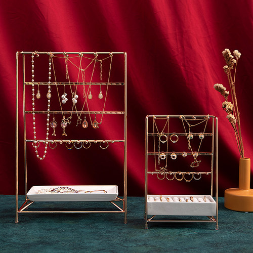 首饰收纳架梳妆台多功能金属耳环展示架戒指托盘项链手链陈列架