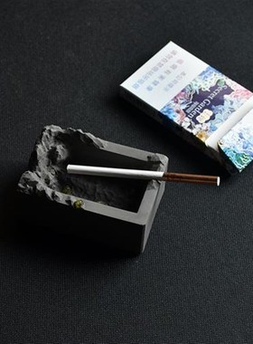 烟灰缸小号粗细双卡烟槽艺术个性方烟缸 创意便携原石镶嵌丸砼