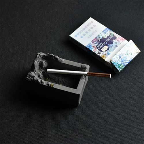 烟灰缸小号粗细双卡烟槽艺术个性方烟缸 创意便携原石镶嵌丸砼