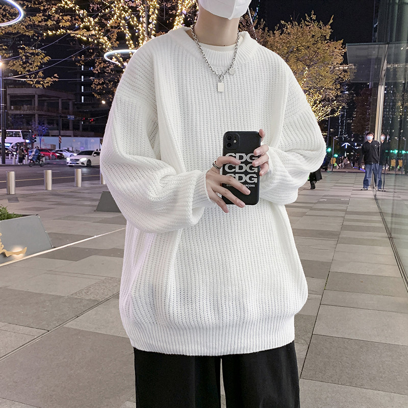 秋冬季纯色毛衣男k圆领套头潮牌百搭休闲青少年潮流宽松加厚针织