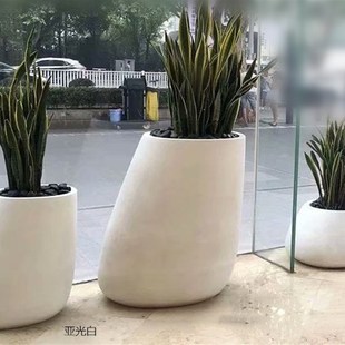 饰花盆 创意不规则简洁白色玻璃钢大花瓶花器摆件酒店S客厅现代装