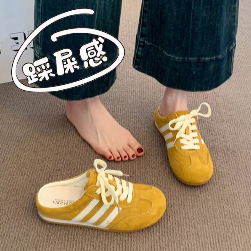 包头半拖鞋女夏外穿2025新款无后跟黄色德训鞋懒人一脚蹬凉拖34码