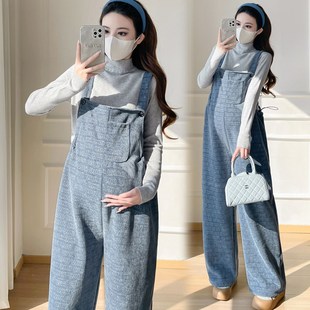 孕妇背带裤套装秋冬装新款孕妇装休闲外穿吊带连体加绒加厚裤子女