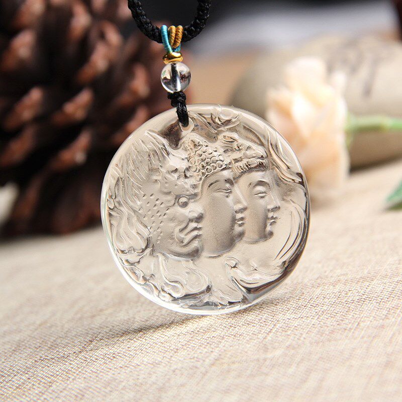 天然白水晶一念成魔项链项坠 水晶大吊坠挂件男女款水晶佛挂坠