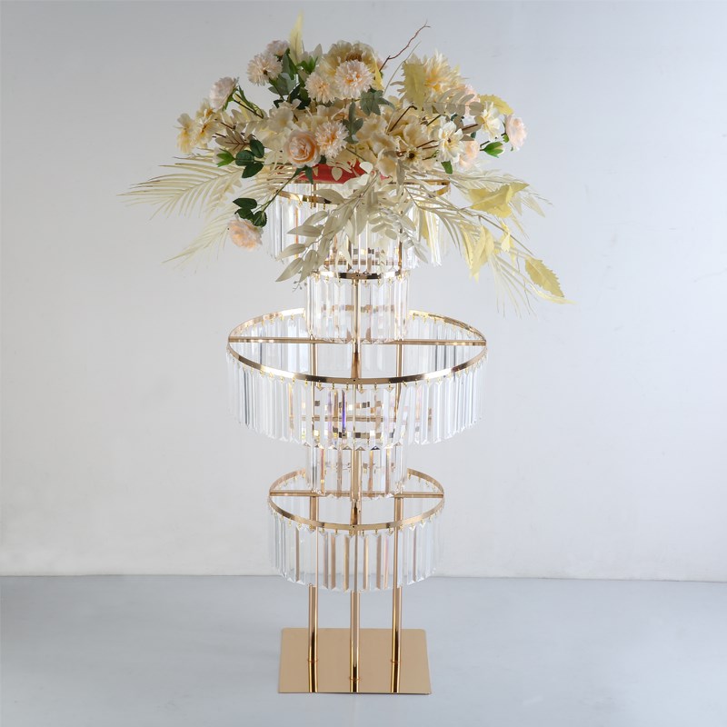 婚庆道具新款金色电镀水晶花架婚庆路引装饰婚礼餐桌摆件舞台背景