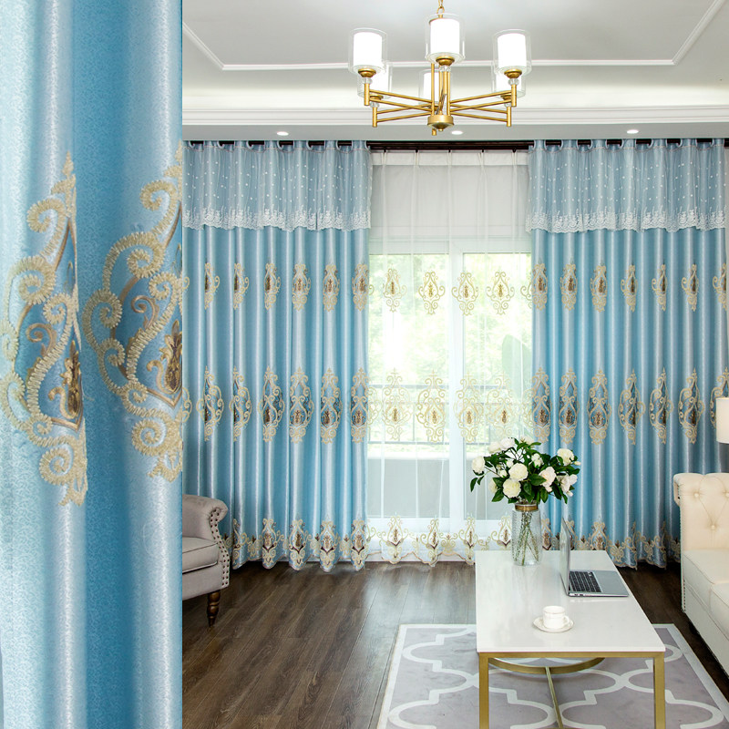窗帘欧式奢华简欧卧室高档绣花客厅大气遮光成品落地窗纱定制窗幔