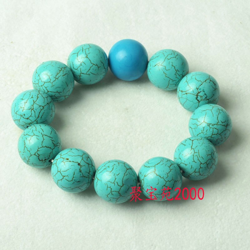 湖北原矿绿松石带纹圆珠手串男女款仿蓝松石单圈念珠手串手饰礼物
