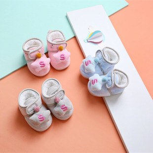 12个月男女绒面软牛筋底学步婴儿鞋 加绒加厚不掉1 棉鞋 宝宝冬季