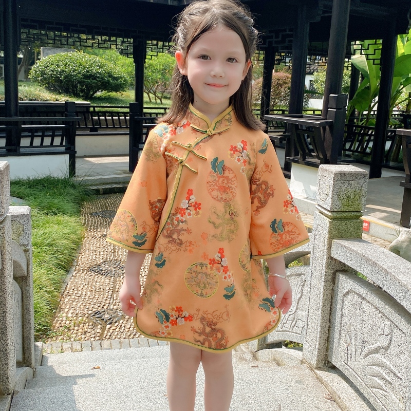 儿童旗袍春秋季新款中国风连衣裙女童改良汉服裙子中长款宝宝唐装
