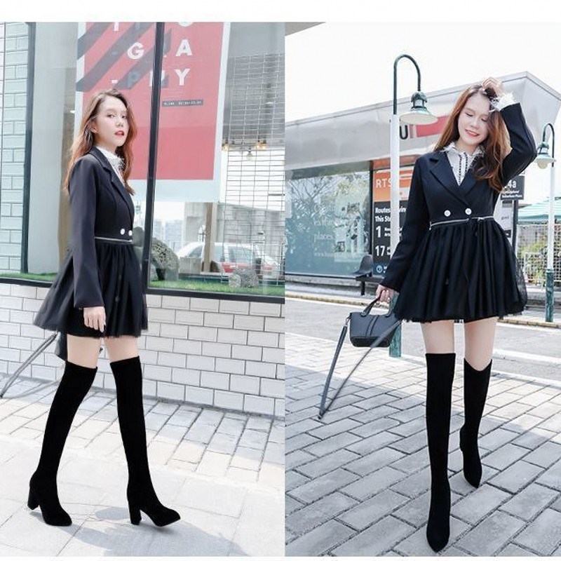 卓寺尼小个子长筒靴女2024秋冬新款加绒弹力过膝靴高跟网红瘦瘦靴