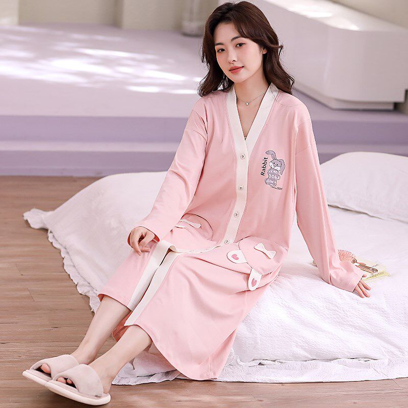 月子服待c产裙孕妇带胸垫产后纯棉哺乳睡裙秋季产妇生产孕妇连衣