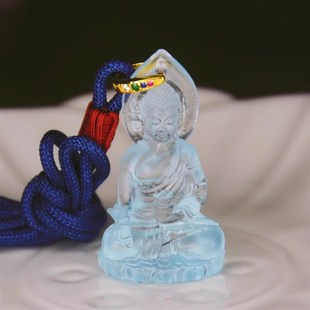 代杭州流通处琉璃药师佛吊坠天蓝观音佛像饰品男女款 古法守护挂件