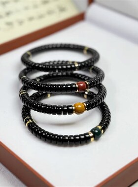 新疆活磁墨玉冰底黑包公直切药片手串男女串珠手链黑绿玉文玩佛珠