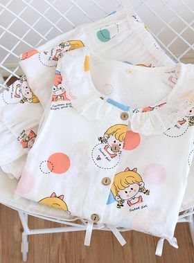 春夏薄款月子服公主风纯棉双层纱布产后哺乳可爱孕妇睡衣棉纱哺乳
