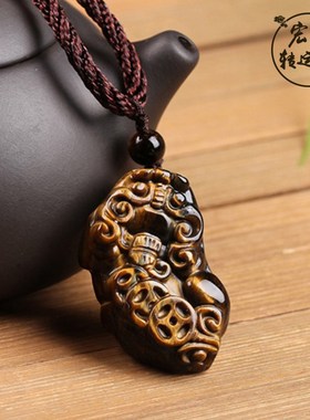 天然虎眼石貔貅吊坠虎晶石木变石黄色黑色纹路皮丘项链男女款饰品