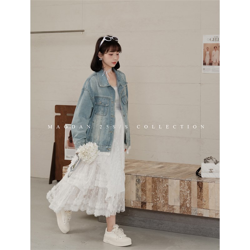 【芭蕾女孩】娜娜的孕期穿搭孕妇装2025春装新款蕾丝花边牛仔外套