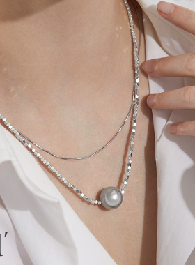 法式复古双层碎银子珍珠项链女小众高级感颈链气质轻奢秋冬毛衣链