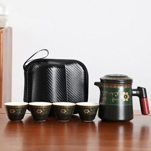 户外便携一壶四杯快客杯 淄博博山陶瓷琉璃大观园旅行功夫茶具套装
