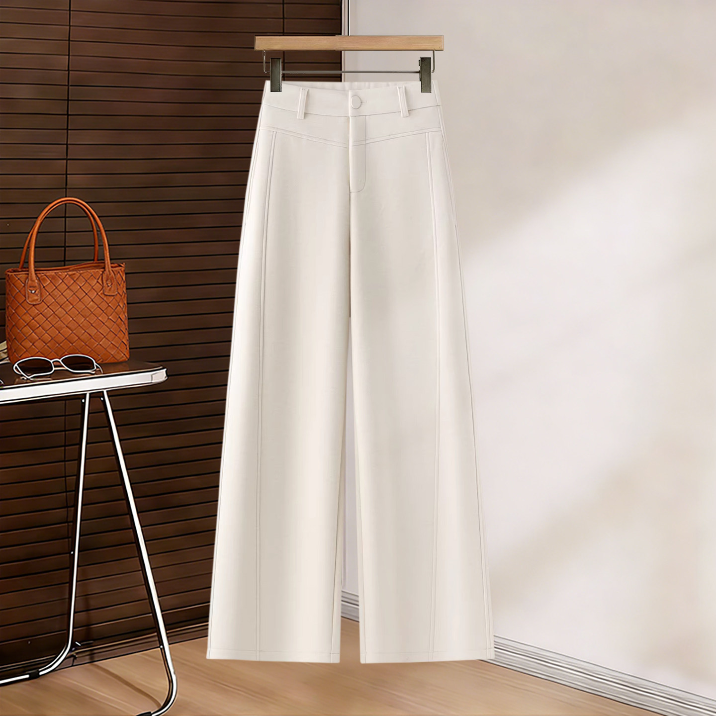 猫俪极简风高腰阔腿裤女2026年秋冬加绒加厚白色直筒小个子休闲裤,女装/女士精品,休闲裤,淘宝优惠券,粉丝福利购,淘宝优惠卷