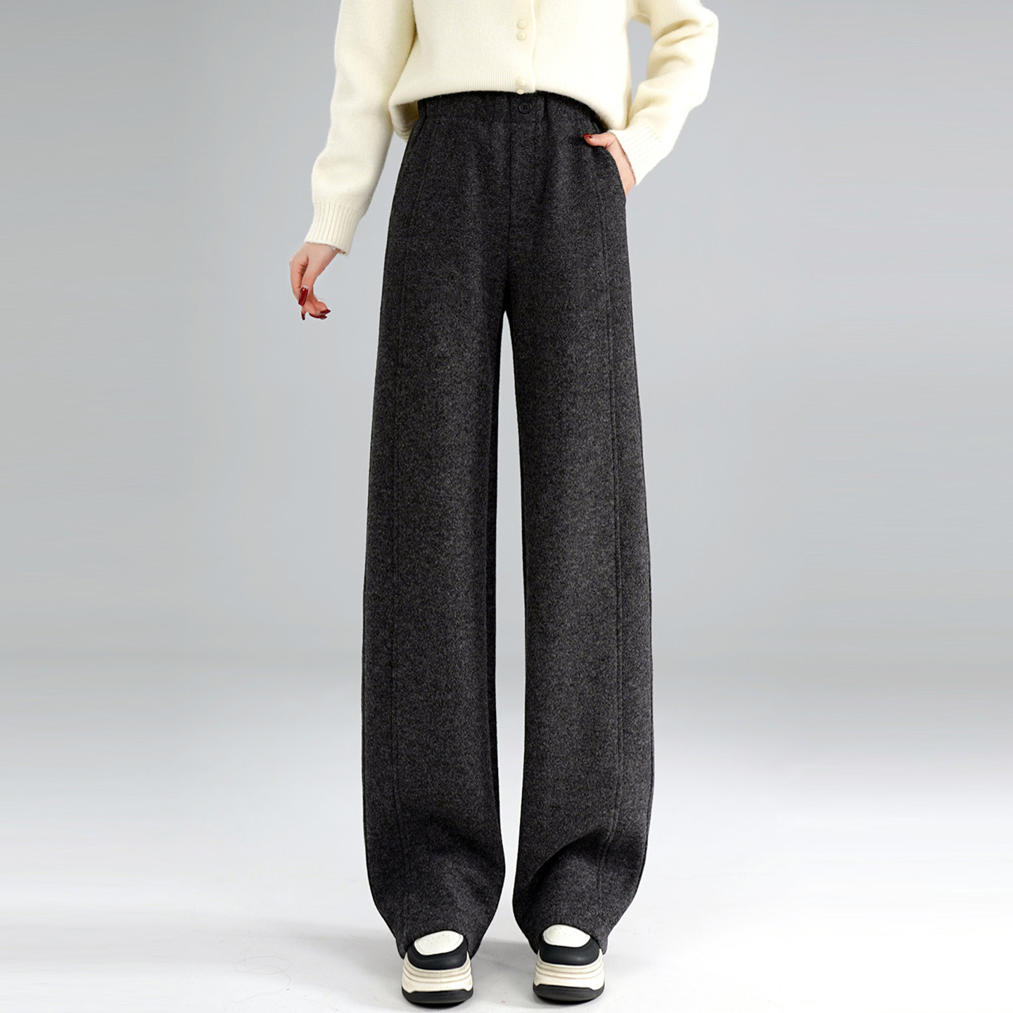 猫俪高腰毛呢弯刀阔腿裤女2026年加绒加厚休闲裤大码显瘦直筒裤,女装/女士精品,大码裤装,淘宝优惠券,粉丝福利购,淘宝优惠卷