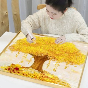 5d钻石画2025新款满钻客厅黄金满地发财树点砖贴画水晶2024十字绣