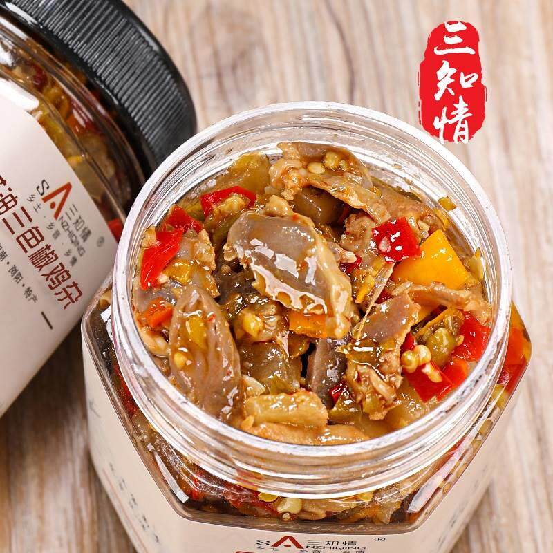 三知情酸辣鸡杂280g/瓶微辣三色剁椒炒制下饭菜拌面小吃酸辣鸡杂