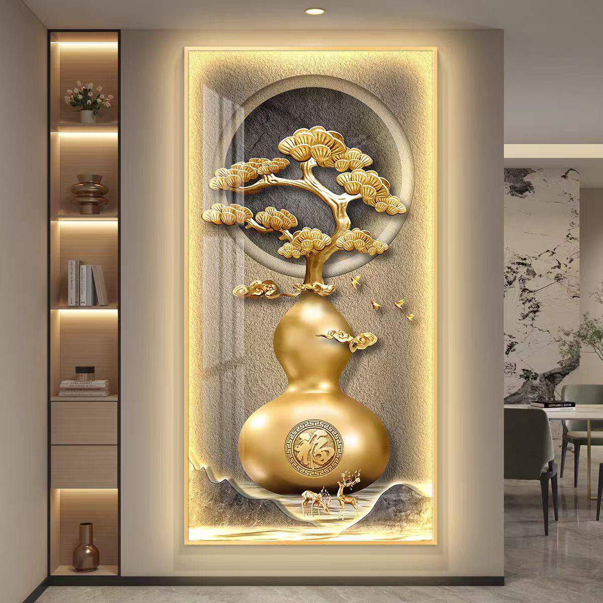 led带灯轻奢葫芦入户玄关装饰画简约现代挂画壁画走廊过道高级感