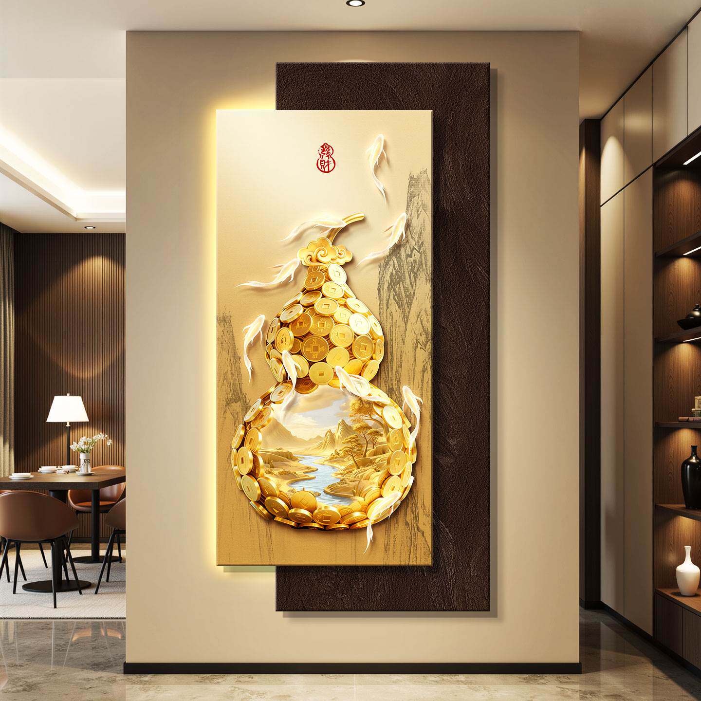 葫芦led带灯轻奢入户进门玄关装饰画走廊过道挂画壁画高级感现代