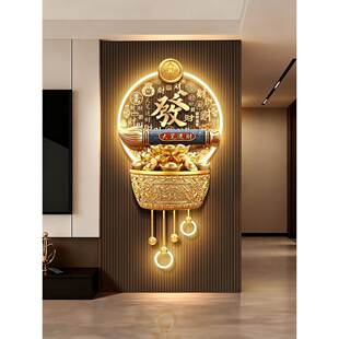 大笔进财客厅电视格栅装饰挂件轻奢聚宝盆百财图玄关背景墙壁画灯