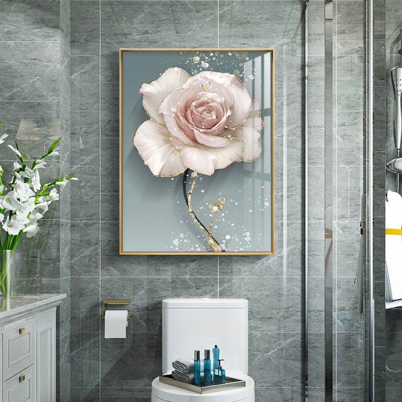 现代轻奢卫生间防水装饰画浴室厕所花卉创意晶瓷壁画洗手间酒店画图片
