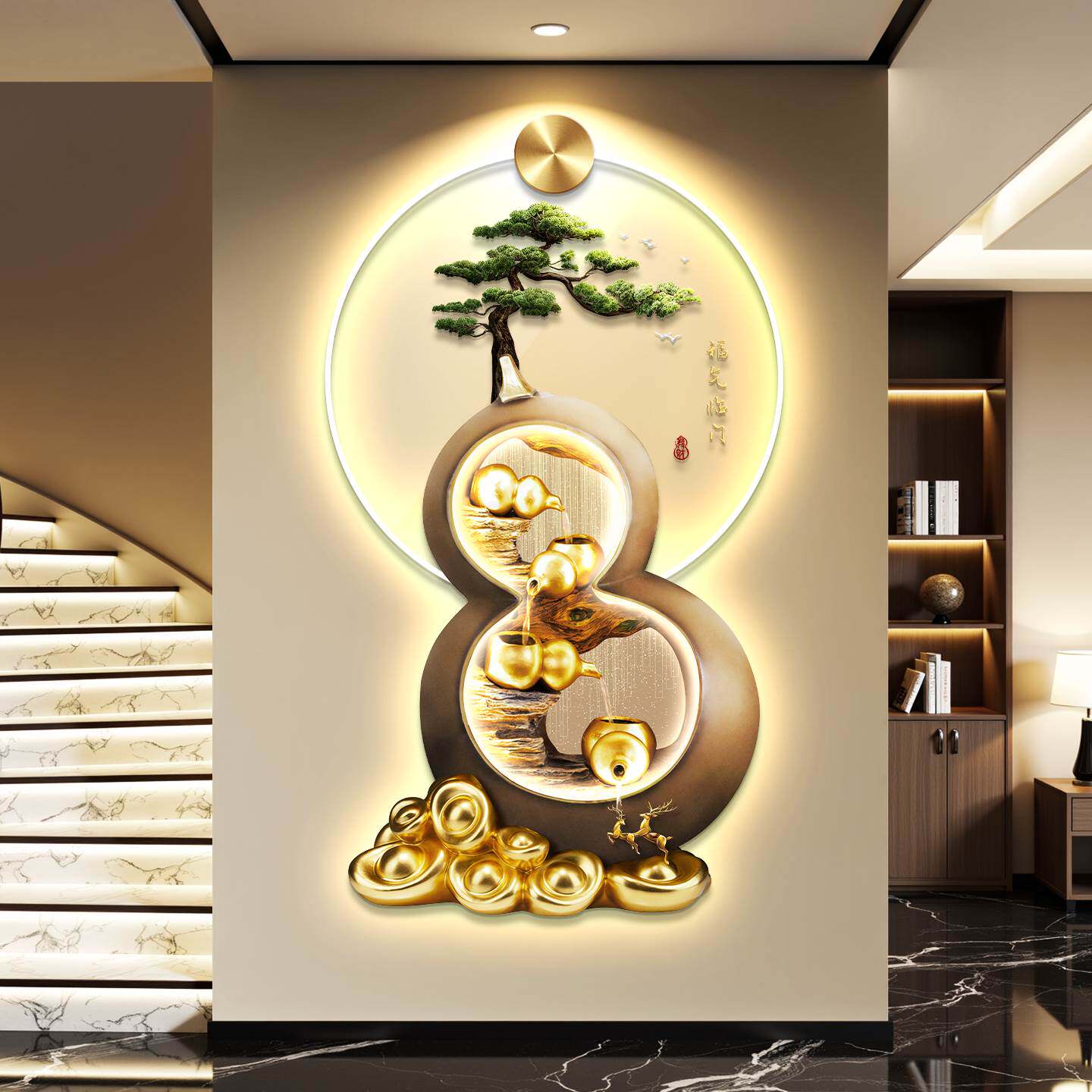 葫芦led带灯轻奢入户玄关装饰画走廊过道挂画壁画简约现代高级感