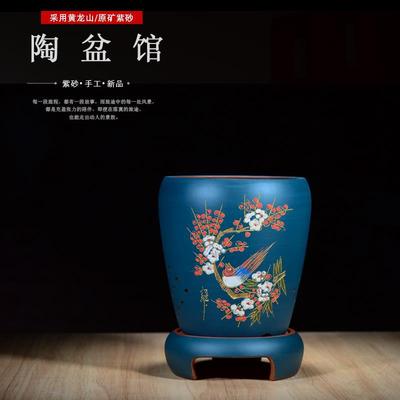 紫砂兰花花盆墨兰建兰君子兰盆室内吊篮带托盘宜兴兰花专用盆透气