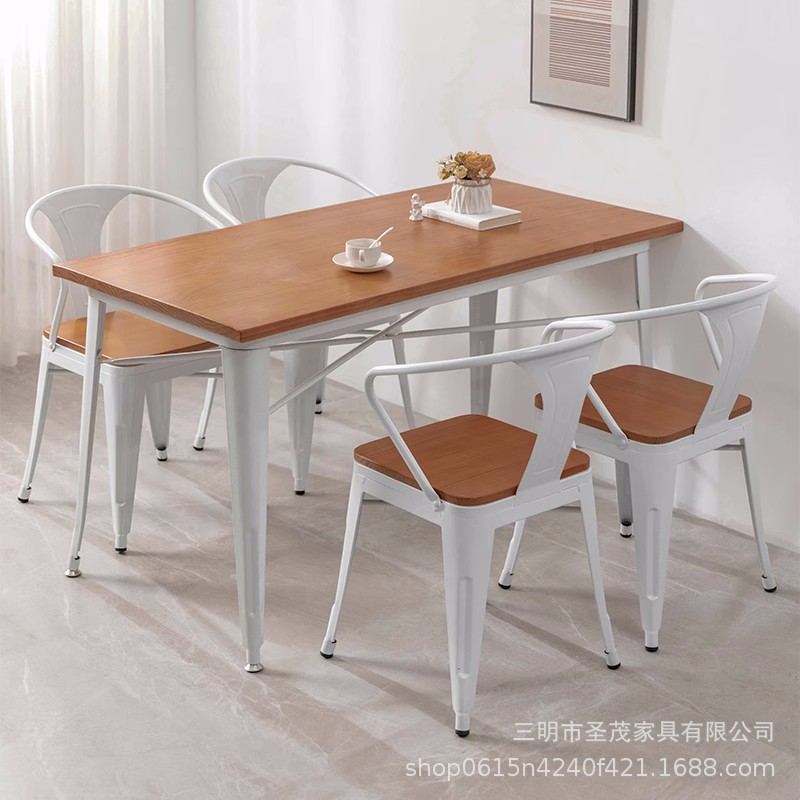 北欧网红甜品店西餐厅四人位餐桌子简约现代白色实木用餐桌椅组合