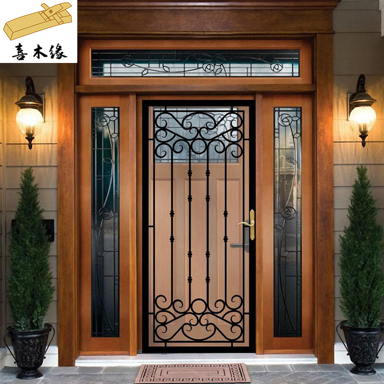 上海原木门别墅大门全屋入户门双开实木大门玻璃进户门