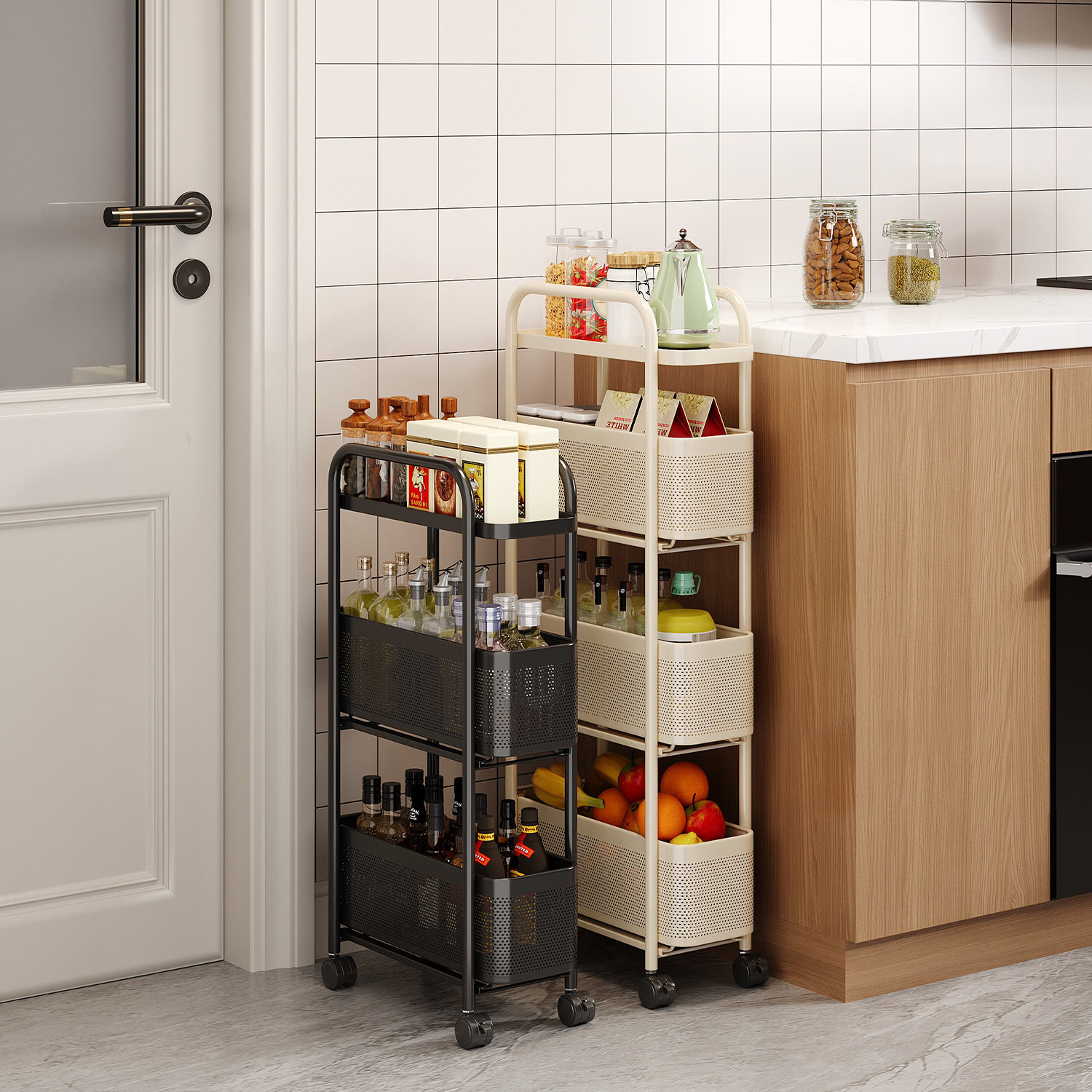 厨房置物架落地多层缝隙家用窄边冰箱侧面夹缝小推车可抽拉收纳架