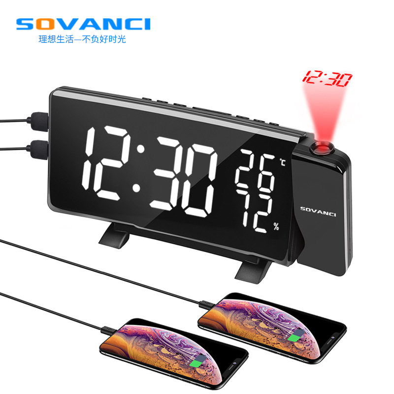 跨境热卖LED投影时钟 多功能温湿度投影钟 创意投影闹钟带USB充电