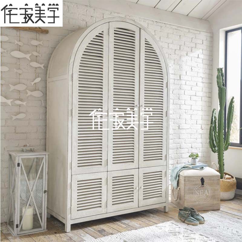 美式实木储物柜复古乡村百叶门客厅卧室收纳柜个性创意橡木衣橱柜
