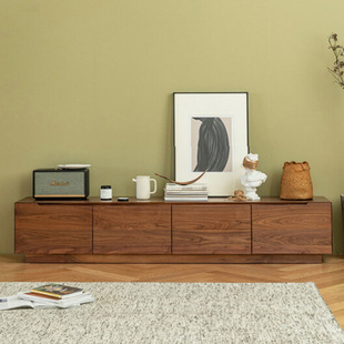 全实木电视柜北欧黑胡桃木地柜客厅家具现代简约创意视听柜