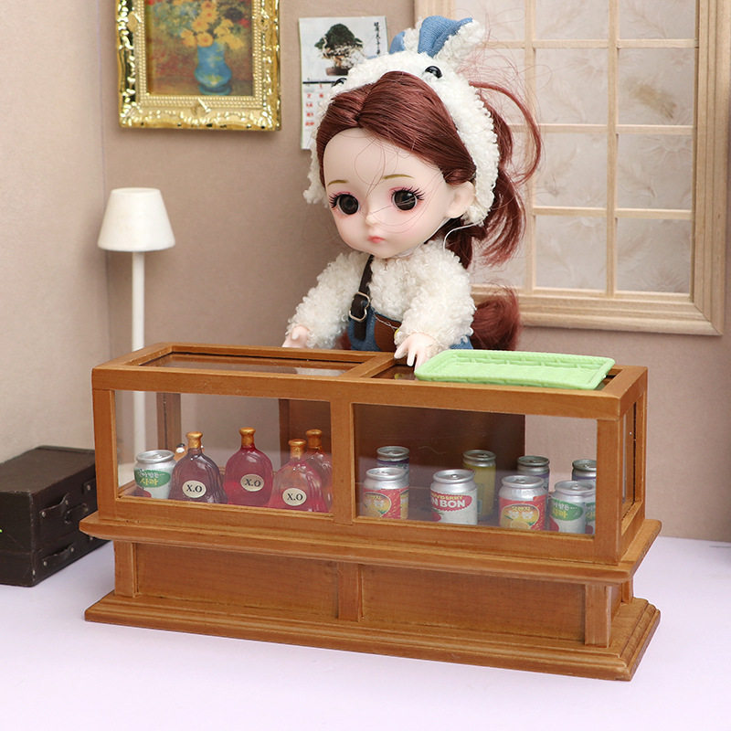 1:12娃娃屋dollhouse迷你家具商店微场景摆件栗色柜子展示柜