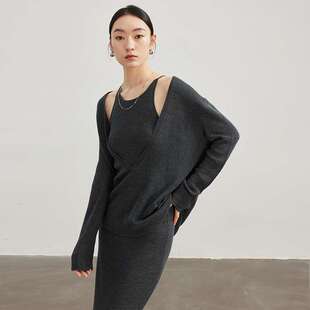 慵懒宽松 法式针织套装连衣裙女早秋新款羊毛罩衫吊带裙子两件套