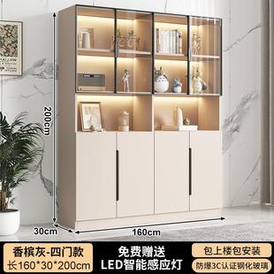 书柜带玻璃门客厅一体靠墙定制轻奢酒柜置物储物柜实木书架展示柜