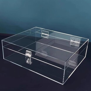 亚克力透明盒子带锁储物盒翻盖带门收纳箱保管箱存放柜防尘展示盒