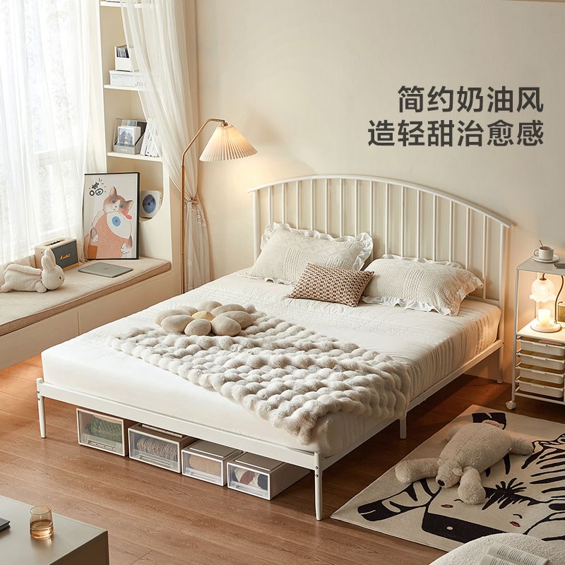 林氏睡眠简约奶油风铁艺床小户x型双人床主卧室家用出租房用LS968
