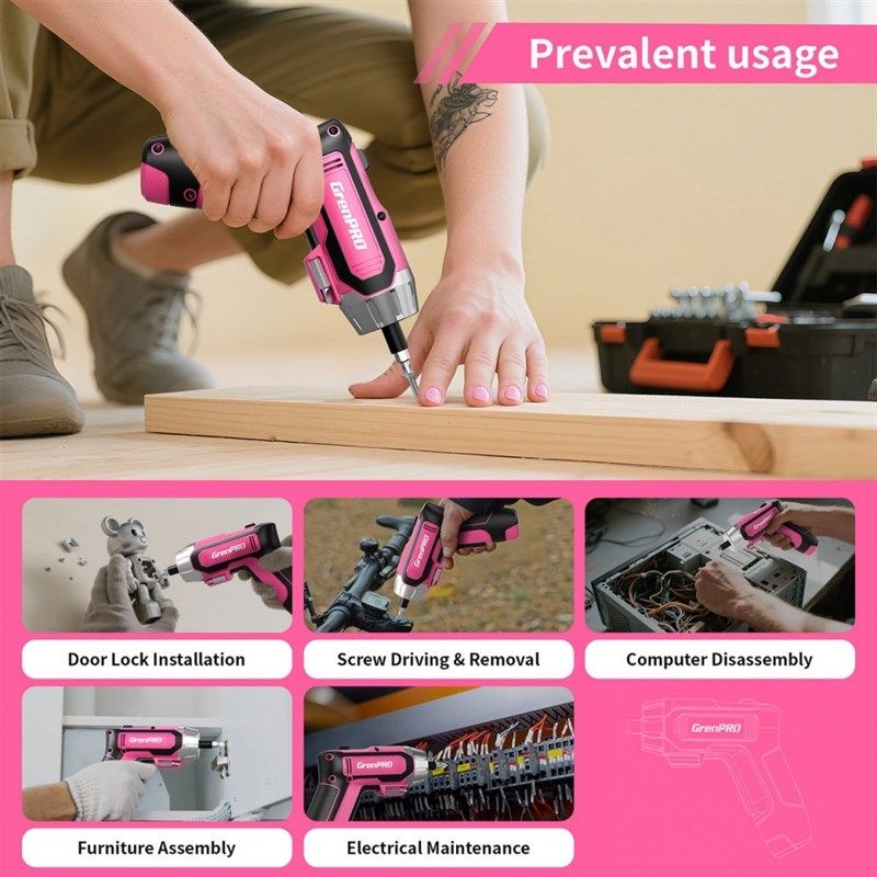 绿林电动螺丝刀充电式家用小型电动螺丝枪多功能电钻起子粉黑女生