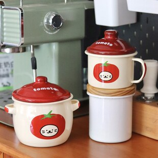 老麦【自制】ins小番茄搪瓷猪油罐泡面锅螺蛳粉汤锅油炸锅辅食锅