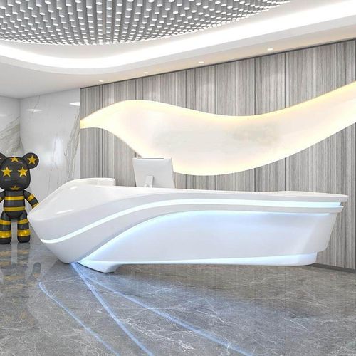 定制玻璃钢前台异形烤漆公司接待台医美容院收银台轻奢高级感吧台